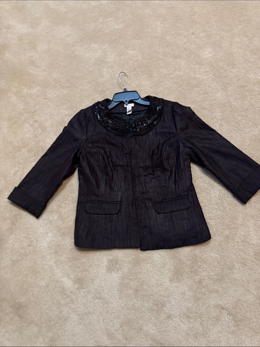 Chico's Black Sequin Collar Cropped Blazer